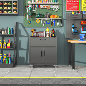 English Elm Sturdy Cold-rolled Steel Rolling Garage Cabinet with Locking Doors and Top Fence T2398P223006