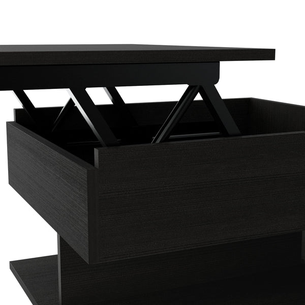 English Elm Portland Lift Top Coffee Table with Rolling Casters, Hidden Storage Compartment & Open Shelf Design Black 27 L x 25 W x 5 H B128P148965