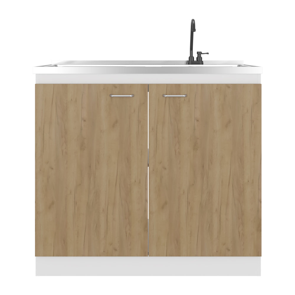 English Elm Extremo White Kitchen Pantry Cabinet with Twin Doors and Three Interior Shelves B128S00249