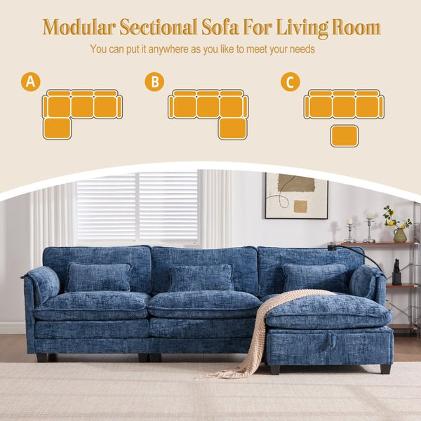 English Elm United Oversized 112" Modular Sectional Sofa - Modern Chenille Cloud Couch With Storage Ottoman & Usb Ports W1568S00190-GIGA