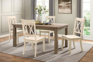 English Elm 5pc Farmhouse Dining Set Pine Table with Four Double X Back Chairs for Kitchen White B011S00999