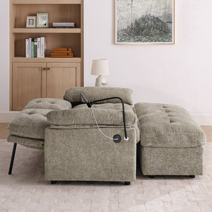 English Elm Leisure Chenille Two Seat Reclining Sofa with Usb Port Storage Ottoman Padded Armrests Brown W487S00518