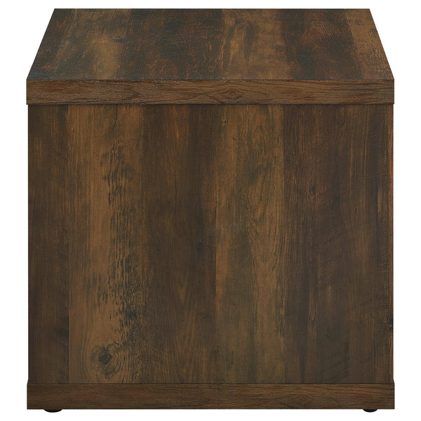 English Elm Flint Dark Pine Square End Table with Durable Melamine Finish, Modern Cubic Design for Living Spaces B062P299835