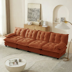 English Elm 138" Modular Cloud Sectional Sofa Deep Seat Chenille Upholstery for Living Room Orange W714S01740