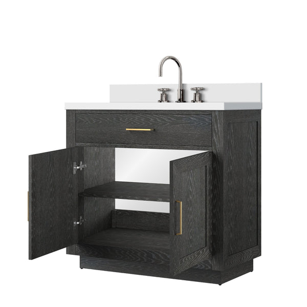English Elm Black Oak Single Bath Vanity With White Quartz Top & Complete Faucet Set – Elegant Storage Solution B2731P260819