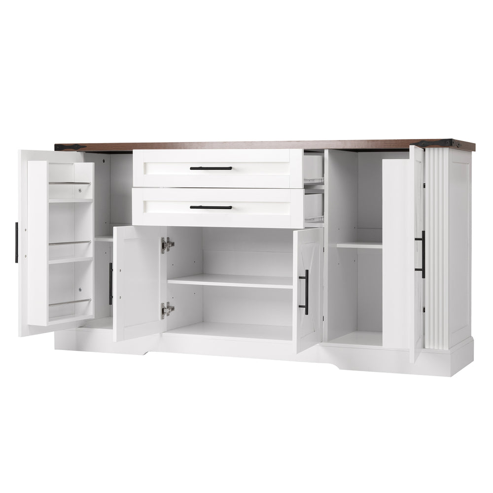 English Elm 63" Farmhouse Barn Door Storage Cabinet with Anti-Tip Safety, Quiet Drawers, Adjustable Shelf & Metal Handles White W2917P319121