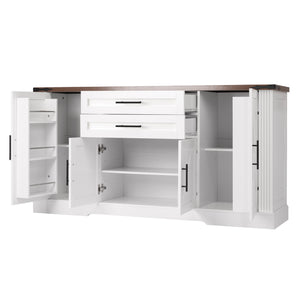 English Elm 63" Farmhouse Barn Door Storage Cabinet with Anti-Tip Safety, Quiet Drawers, Adjustable Shelf & Metal Handles White W2917P319121