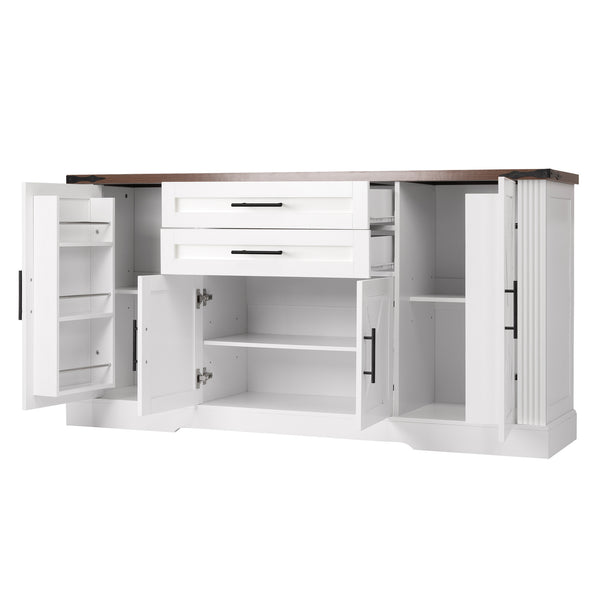 English Elm 63" Farmhouse Barn Door Storage Cabinet with Anti-Tip Safety, Quiet Drawers, Adjustable Shelf & Metal Handles White W2917P319121