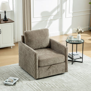 English Elm 29.5''w Chenille Swivel Club Chair with Hidden Storage Tufted Square Seat for Reading Nooks Taupe W3118P419158