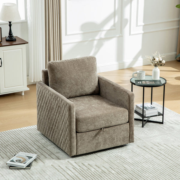 English Elm 29.5''w Chenille Swivel Club Chair with Hidden Storage Tufted Square Seat for Reading Nooks Taupe W3118P419158