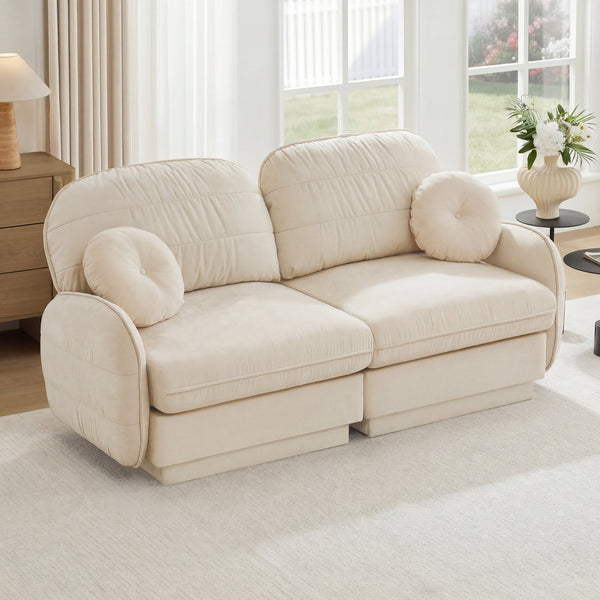 English Elm Chenille Cloud Loveseat with Quilted Back Pillows Deep Seat Comfort for Living Room W714S01747