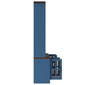English Elm U-can Modern Farmhouse Wall Unit with Electric Fireplace Bookshelves and Glass Cabinet Doors Navy Blue SJ000153AAN