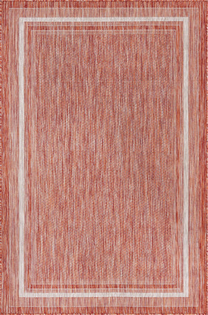 Unique Loom Outdoor Border Soft Border Machine Made Border Rug Rust Red, Ivory 5' 3" x 8' 0"
