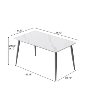 English Elm 55.12" Modern Artificial Stone Dining Table With Dark Grey Metal Legs – Seats 6, Sleek Design! W1535S00500