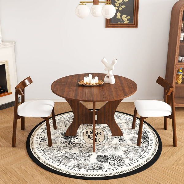 English Elm 43 Inch Foldable Mdf Dining Set with Pu Cushioned Solid Wood Chairs Space Saving Walnut W2700S00114