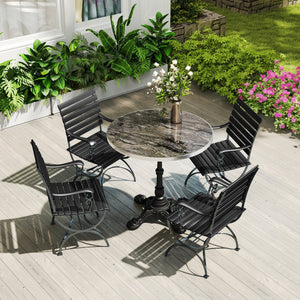 English Elm Marble-look Sintered Stone Square Bistro Table with Sturdy Cast Iron Pedestal Base W3316S00039