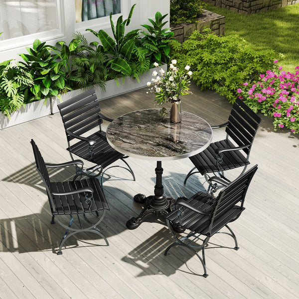 English Elm Marble-look Sintered Stone Square Bistro Table with Sturdy Cast Iron Pedestal Base W3316S00039