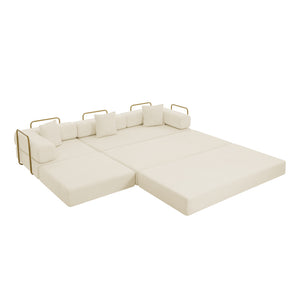 English Elm 108'' Modular Cloud Sectional Corduroy Couch with Fold Flat Backrest for Living Rooms Beige W1117S00291