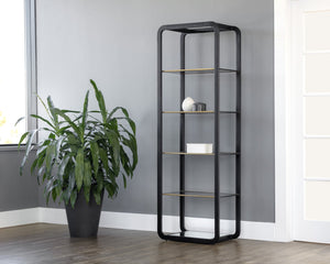 Sunpan Ambretta Bookcase: Elegant Modern Design with Glass Shelves and Mirrored Bottom for Stylish Storage Small - 24W x 15D x 72H