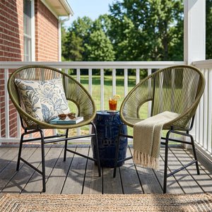English Elm Nusa Outdoor Pe Rattan Patio Chairs with Iron Frame Airy Oval Weave Set of 2 Green N775P422987G