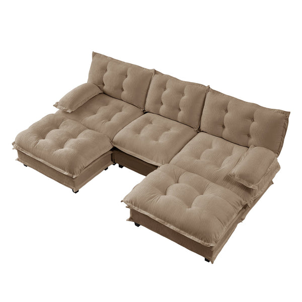 English Elm 107" U Shaped Chenille Sectional Cloud Sofa with Ottomans Deep Seat Modular Living Room Light Coffee W714S01709