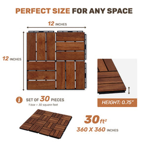 English Elm Acacia Wood Interlocking Deck Tiles, 30 Pcs 12" X 12" Durable Outdoor Flooring For Patios & Pools W2391P272587