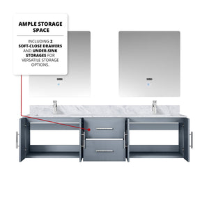 English Elm Dark Grey Double Bath Vanity 72 in with Carrara Marble Top, Chrome Faucet, 30in LED Mirrors, Durable Finish B2731S01045