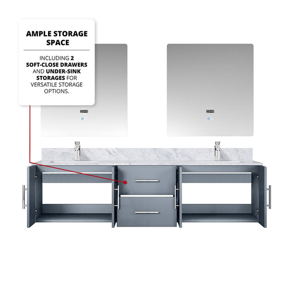 English Elm Dark Grey Double Bath Vanity 72 in with Carrara Marble Top, Chrome Faucet, 30in LED Mirrors, Durable Finish B2731S01045