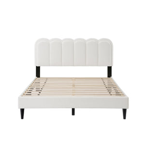 English Elm Christopher Knight Home® - Lambswool Petal Headboard Bed Frame In Cream – Elegant, Soft Design With Ambient Light For Queen Size N769P272030W