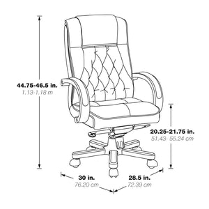 OSP Home Furnishings Leather Executive High Back Chair with Top Grain Upholstery Lumbar Support and Tilt Control TWN300L-3