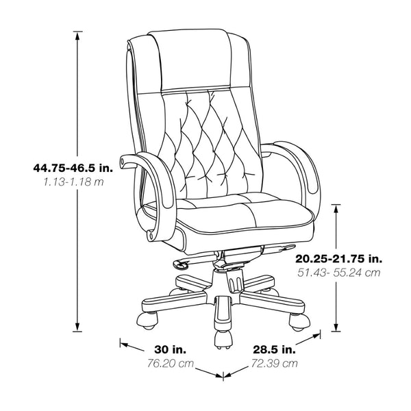 OSP Home Furnishings Leather Executive High Back Chair with Top Grain Upholstery Lumbar Support and Tilt Control TWN300L-3