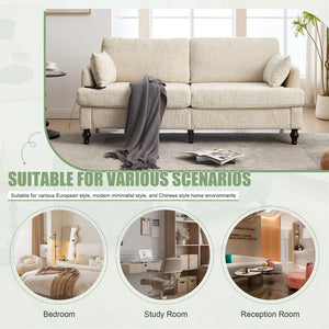 English Elm Modern chenille 2-seater sofa with LED lighting, USB charging, storage pocket, sturdy wood legs Beige W395P318540