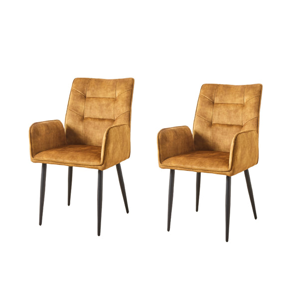 English Elm Modern Velvet Dining Chairs Set - Ergonomic Comfort With Stylish Iron Frames In Vibrant Mustard Yellow N842P284568Y