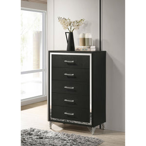 English Elm Malcolm Five Drawer Chest in High Gloss Black with Chrome Pulls for Modern Bedrooms B062P447799