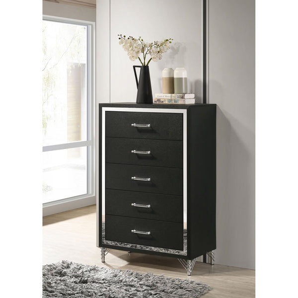 English Elm Malcolm Five Drawer Chest in High Gloss Black with Chrome Pulls for Modern Bedrooms B062P447799