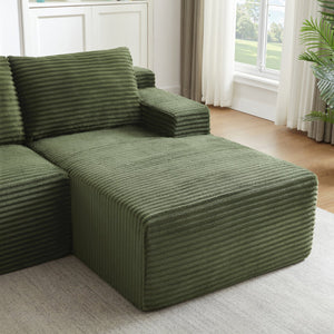 English Elm L-Shaped Cloud Sectional Sofa - Cozy Modular Sleeper, No Assembly, Durable Green Corduroy Design W2339P409432