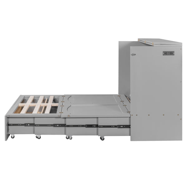 English Elm Full Size Murphy Wall Bed with Storage Drawers Usb Charging Ports and Pulley Mechanism Gray LP100670AAE