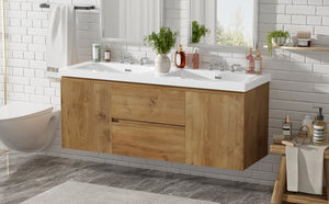 English Elm [video]59.3 Inch Wall Mounted Double Sink Vanity Wood Grain Mdf Soft Close Storage N729P000026N