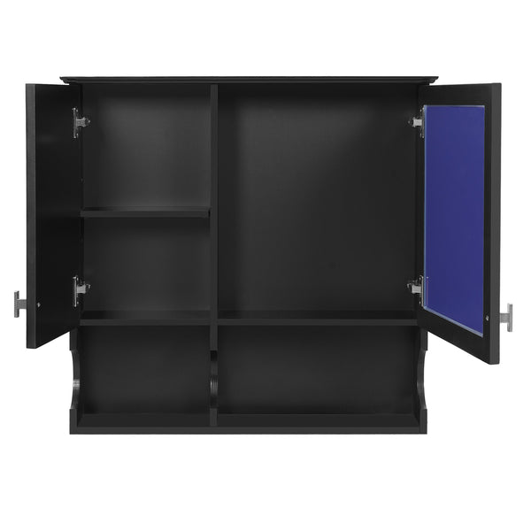 English Elm 30 30 Inch Mirror Medicine Cabinet with Half-Moon Design, Soft-Close Hinges, Open Shelf & Solid-Wood Frame Black N710P322812B