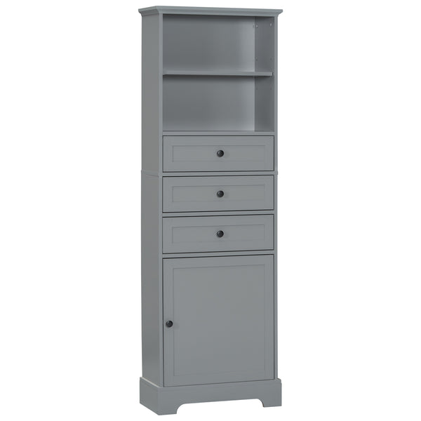 English Elm Gray Tall Storage Cabinet with 3 Drawers, Adjustable Shelves, Anti-Dump Device for Bathroom Office Home Organizing 42x23.75x6.5 WF323347AAE