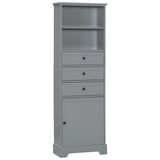 English Elm Gray Tall Storage Cabinet With 3 Drawers and Adjustable Shelves For Bathroom, Study, Office and Interior, Mdf Board With Painted Finish