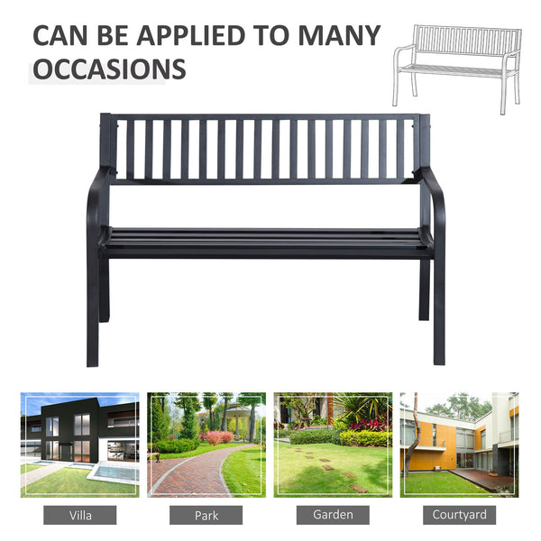 English Elm Outdoor Powder-coated Steel Garden Bench with Curved Slats for Patio or Porch Seating T3971P383896