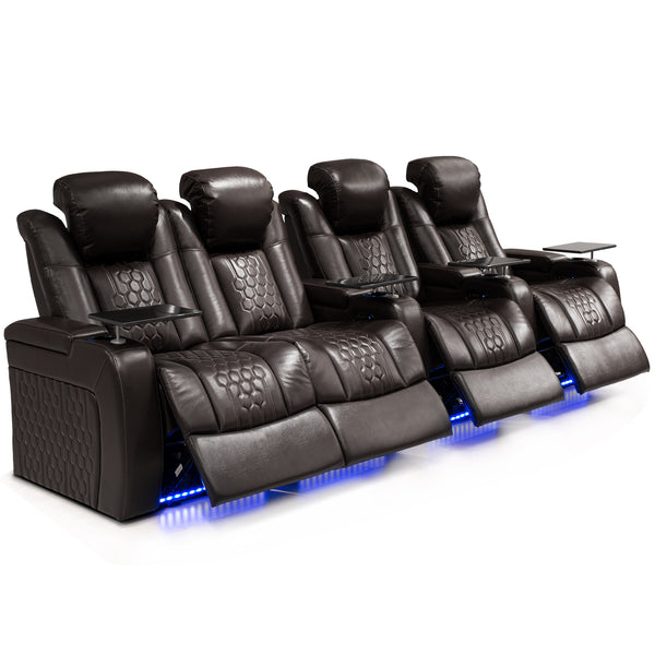 English Elm 124.4"power Reclining Sectional Nappa Leather Home Theater with Rgb Led Lighting W3819S00106