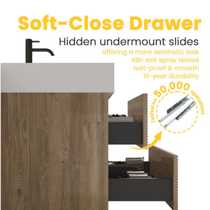 English Elm Grace 36" Wall-Mounted Rough Oak Bathroom Vanity With White Quartz Sink & Soft-Close Drawers W1865S00117