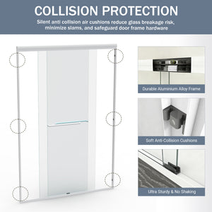 English Elm 44" Semi-frameless Double Sliding Shower Door Brushed Gold Tempered Glass Walk-in White W1920P385296