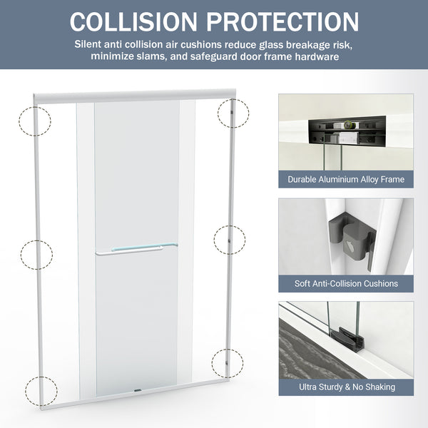 English Elm 44" Semi-frameless Double Sliding Shower Door Brushed Gold Tempered Glass Walk-in White W1920P385296