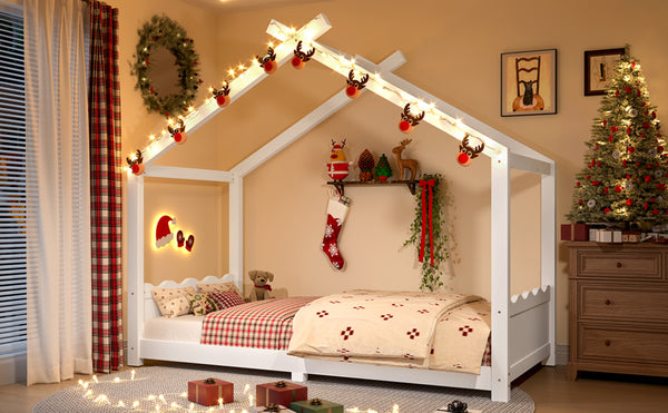 English Elm Twin House Frame Floor Bed Solid Pine Kids Room Montessori Low Profile Play Nook W1580P387835