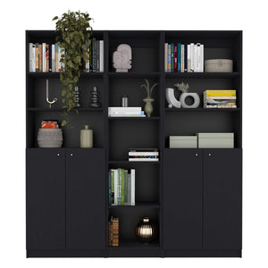English Elm Acres 3-Piece Home Bookcase Set with 11 Shelves and Dual Double-Door Cabinets for Organized Living Room Black 41 L x 28 W x 5 H B200S00354