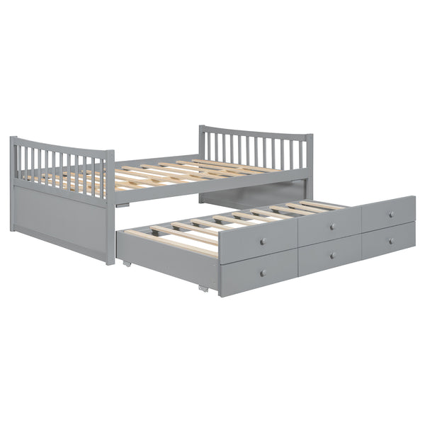 English Elm Full Size Daybed with Trundle Twin Pullout and Three Storage Drawers for Guest Rooms LP100341AAE