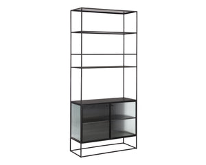 Sunpan Parsons Bookcase - Timeless Mid-Century Modern Design with Fluted Glass Doors and Matte Black Frame